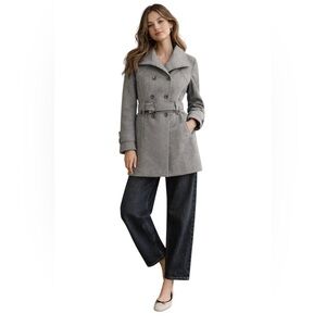 Womens Double-Breasted Wool Blend Peacoat - Gray